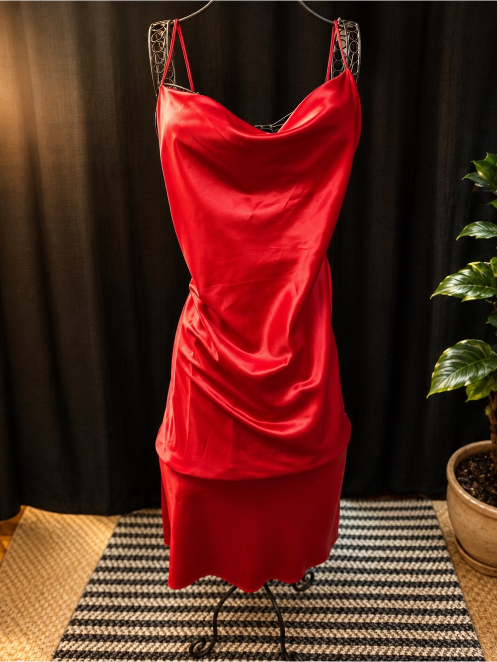 Emma & Michele Bright Red Satin Cowl Slip Maxi Dress. Perfect for vacation.